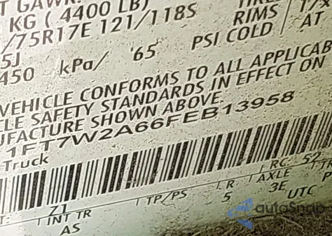 2015 Ford F-250 Xl from USA, damaged, VIN 1FT7W2A66FEB13958